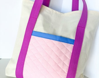 Handmade Color Block Tote bag, Canvas Tote bag, Quilted Tote Bag, Colorful Tote Bag