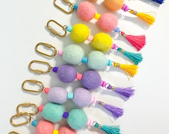 Felt Pom Pom Keychain, Purse Charm, Bag Tag, Keychain