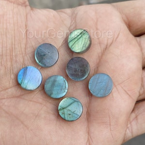 AAA Natural Labradorite Coin Shape  Gemstone Both Side Flat  Back Cabochon Calibrated Size Loose Gemstone 8mm,  10mm, 11mm, 12mm, 14mm, 15mm