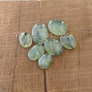 AAA Natural Rutilated Prehnite Oval Cabochon, Flat Back Cabochon, Calibrated Size Loose Gemstone, Size Available 4x6 MM to 20x30 MM image 1