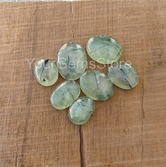 AAA Natural Rutilated Prehnite Oval Cabochon,  Flat Back Cabochon, Calibrated Size Loose Gemstone, Size Available 4x6 MM to 20x30 MM