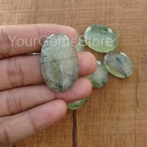 AAA Natural Rutilated Prehnite Oval Cabochon, Flat Back Cabochon, Calibrated Size Loose Gemstone, Size Available 4x6 MM to 20x30 MM image 2
