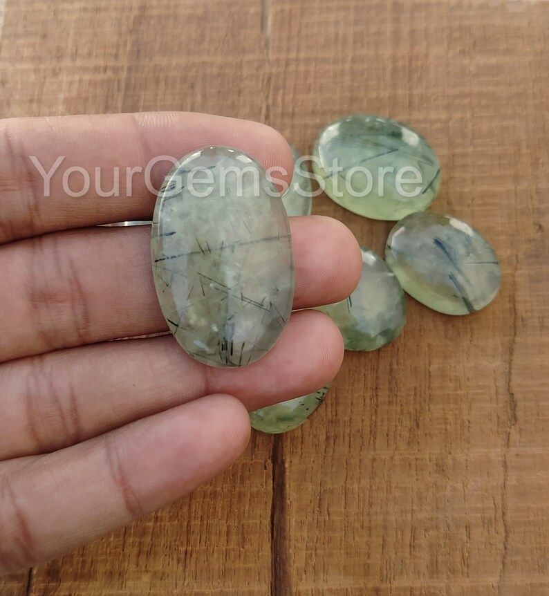 AAA Natural Rutilated Prehnite Oval Cabochon, Flat Back Cabochon, Calibrated Size Loose Gemstone, Size Available 4x6 MM to 20x30 MM image 2