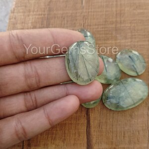 AAA Natural Rutilated Prehnite Oval Cabochon, Flat Back Cabochon, Calibrated Size Loose Gemstone, Size Available 4x6 MM to 20x30 MM image 3