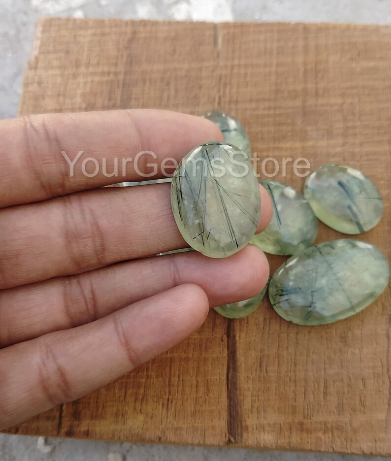AAA Natural Rutilated Prehnite Oval Cabochon, Flat Back Cabochon, Calibrated Size Loose Gemstone, Size Available 4x6 MM to 20x30 MM image 3
