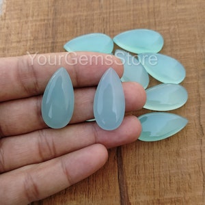 AAA Natural Aqua Chalcedony Long Pear Gemstone, Flat Back Cabochon, Calibrated Size Loose Gemstone, Size Available 8x16 MM to 15x30 MM