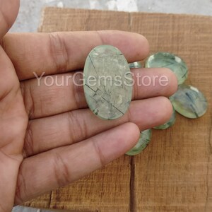 AAA Natural Rutilated Prehnite Oval Cabochon, Flat Back Cabochon, Calibrated Size Loose Gemstone, Size Available 4x6 MM to 20x30 MM image 5