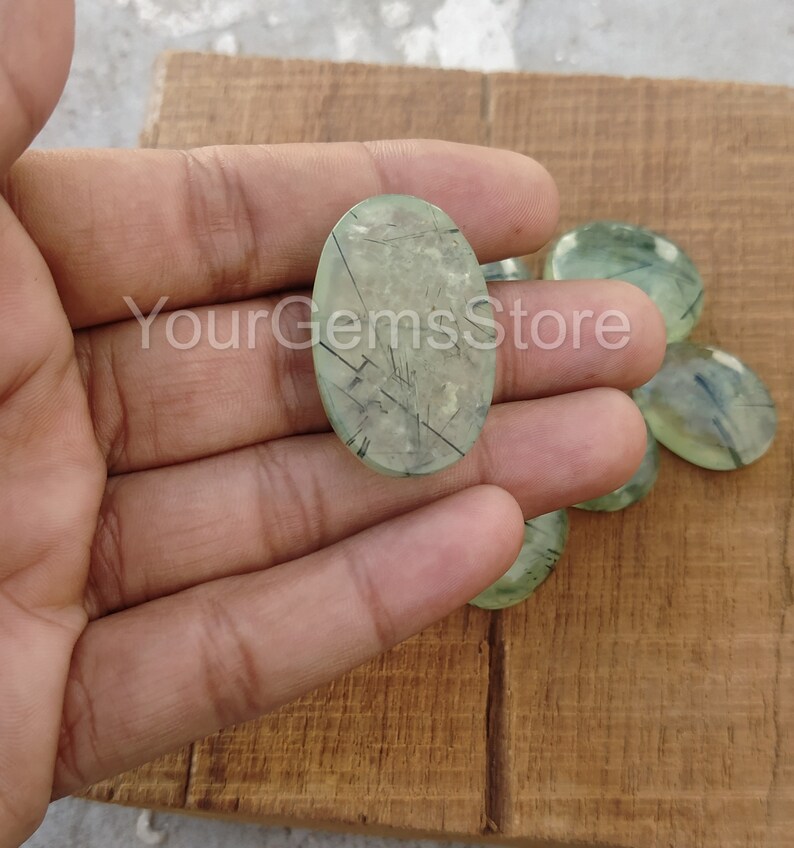 AAA Natural Rutilated Prehnite Oval Cabochon, Flat Back Cabochon, Calibrated Size Loose Gemstone, Size Available 4x6 MM to 20x30 MM image 5