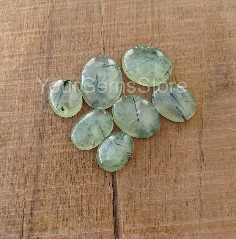 AAA Natural Rutilated Prehnite Oval Cabochon, Flat Back Cabochon, Calibrated Size Loose Gemstone, Size Available 4x6 MM to 20x30 MM image 6