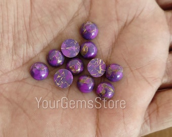 AAA Natural Purple Copper Turquoise Round Gemstone Calibrated Size Loose Cabochon 4,5,6,7,8,9,10,11,12,13,14,16,17,18,20,25,30,32,34,40 MM