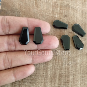 Pedra preciosa em forma de caixão de ônix preto natural AAA, cabochões calibrados em formato de caixão, pedra preciosa solta, tamanho disponível 10x7mm a 30x20mm