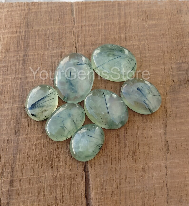 AAA Natural Rutilated Prehnite Oval Cabochon, Flat Back Cabochon, Calibrated Size Loose Gemstone, Size Available 4x6 MM to 20x30 MM image 4