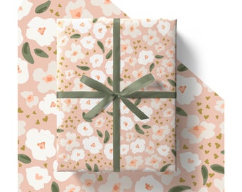 EcoWrap Pink Floral Mothers Day Wrapping Paper - Premium Eco Friendly Recyclable 84cm x 60cm Gift Wrap Sheets in Plastic Free Packaging