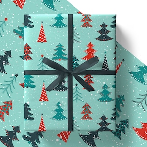 Eco Christmas Wrapping Paper Sheets 84cm x 60cm - Eco Friendly Recyclable Premium Xmas Trees Gift Wrap in Plastic Free Packaging