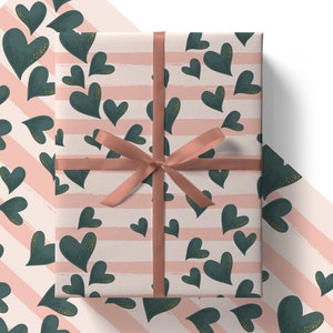 Eco Pink Hearts Mothers Day Wrapping Paper Sheets 84cm x 60cm - Environment Friendly Recyclable Premium Gift Wrap in Plastic Free Packaging