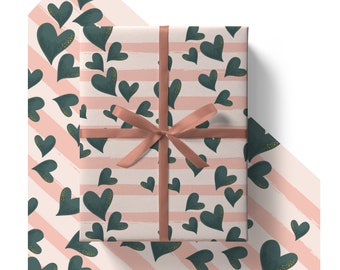 Eco Pink Hearts Mothers Day Wrapping Paper Sheets 84cm x 60cm - Environment Friendly Recyclable Premium Gift Wrap in Plastic Free Packaging