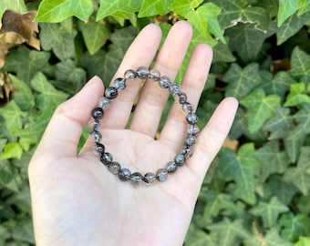 100% Natural RARE Premium Quality Silver/ Black Rutilated Quartz Bracelet - Dragonfly Quartz Bracelet - 7.3mm (with Certification)