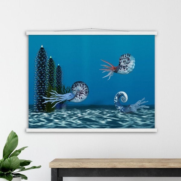 Ammonite Anahoplite Emericiceras Art Poster with Hanger by Paleo Dinosaurs Art - Semi-Glossy Paper Poster & Hanger various sizes