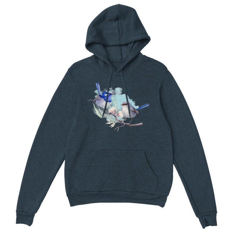 Beautiful Superb Fairy-Wren and Flowers Illustration Art on a Classic Unisex Pullover Hoodie available in various colors and sizes image 6