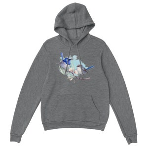 Beautiful Superb Fairy-Wren and Flowers Illustration Art on a Classic Unisex Pullover Hoodie available in various colors and sizes image 7