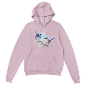 Beautiful Superb Fairy-Wren and Flowers Illustration Art on a Classic Unisex Pullover Hoodie available in various colors and sizes image 10