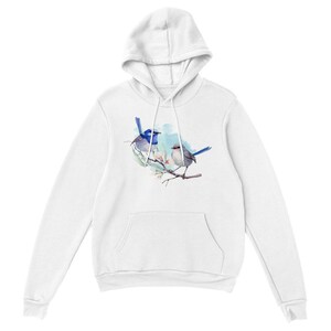 Beautiful Superb Fairy-Wren and Flowers Illustration Art on a Classic Unisex Pullover Hoodie available in various colors and sizes image 9