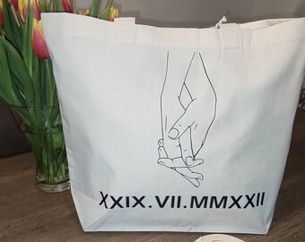 Valentine's Day gift cotton or felt shopper personalized with your anniversary in Roman letters