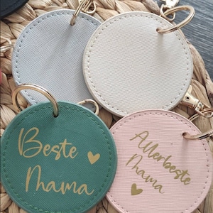 Keyring / faux leather pendant luggage tag, round personalized with name