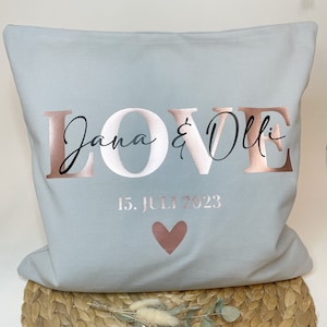 LOVE, pillowcase for wedding, married couple, wedding anniversary, personalized with the names and the wedding date