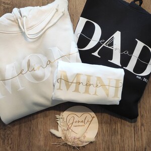 SET Hoodie DAD/Papa und MOM/Mama mit den Namen der Kinder/ Vatertag / Muttertag verschiedene Farben Bild 6