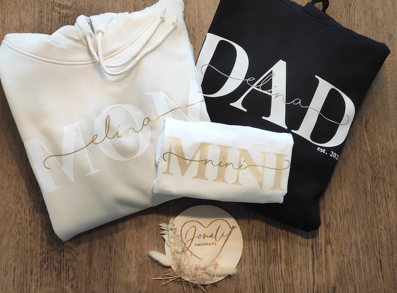 SET Hoodie DAD/Papa und MOM/Mama mit den Namen der Kinder/ Vatertag / Muttertag verschiedene Farben Bild 6