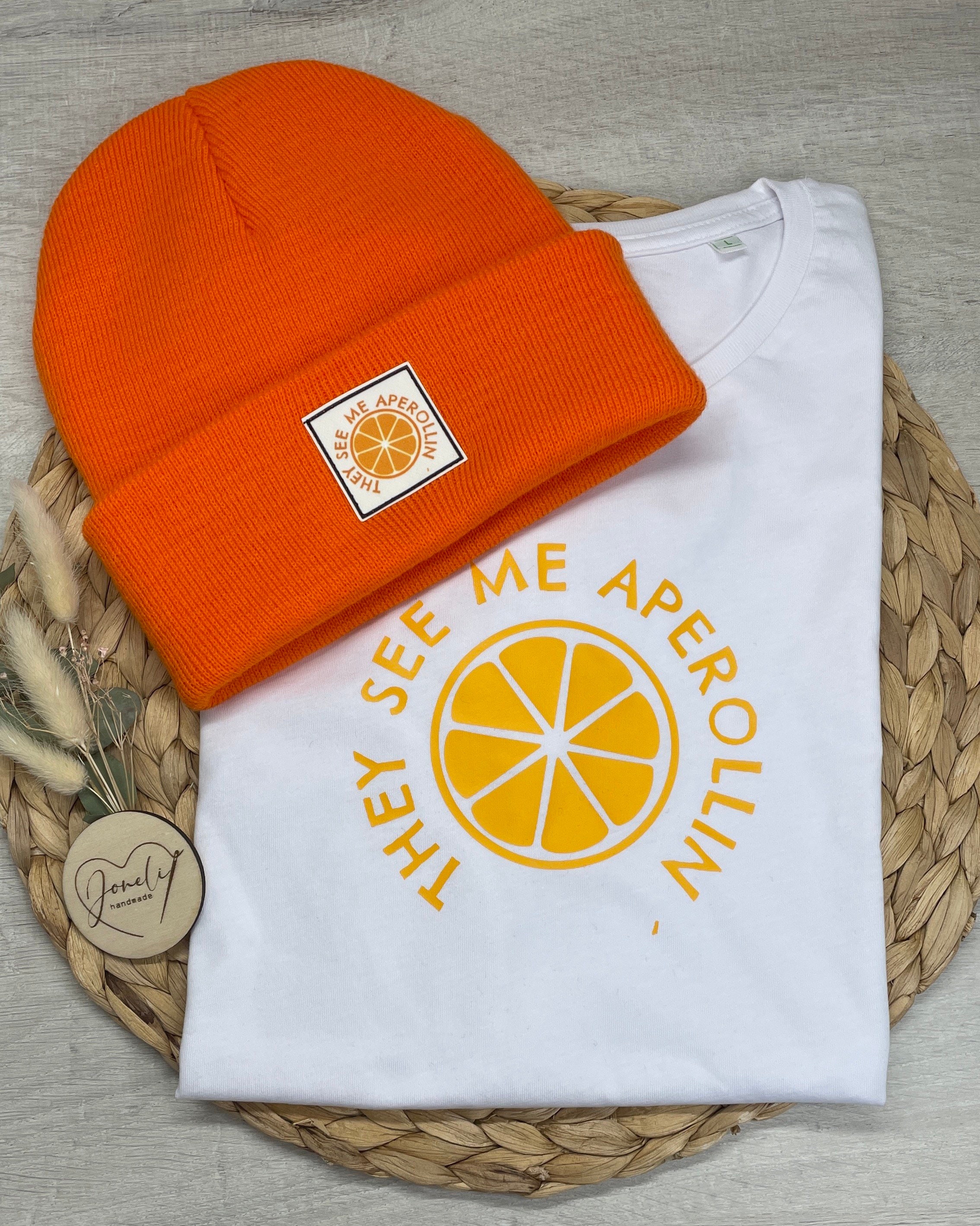 Printed T-shirt or hat with Aperol Spritz print - they see me aperollin
