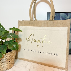 Auntie/ Tante / Geschenk Jutetasche mit Baumwollfach / Muttertag/ Geburtstag