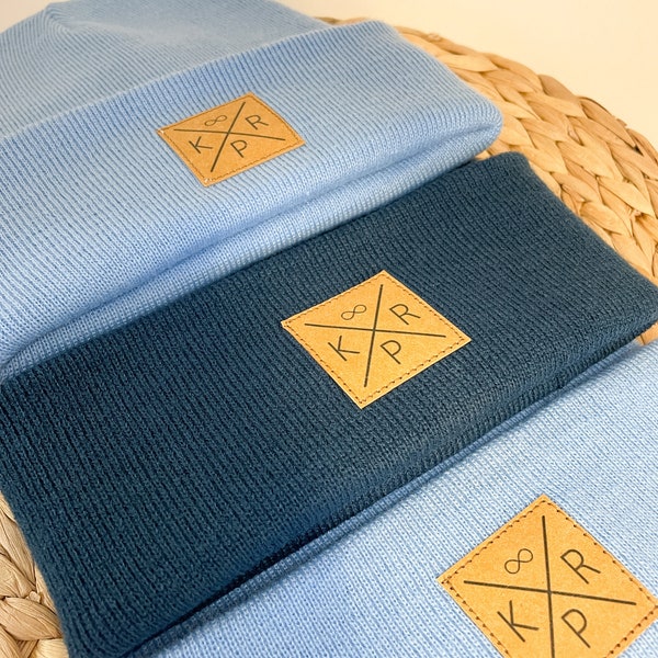 Familienset Monogramm Beanie/Wintermütze personalisiert mit den Anfangsbuchstaben