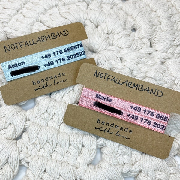 Children's emergency bracelet / elastic bracelet with name and phone number