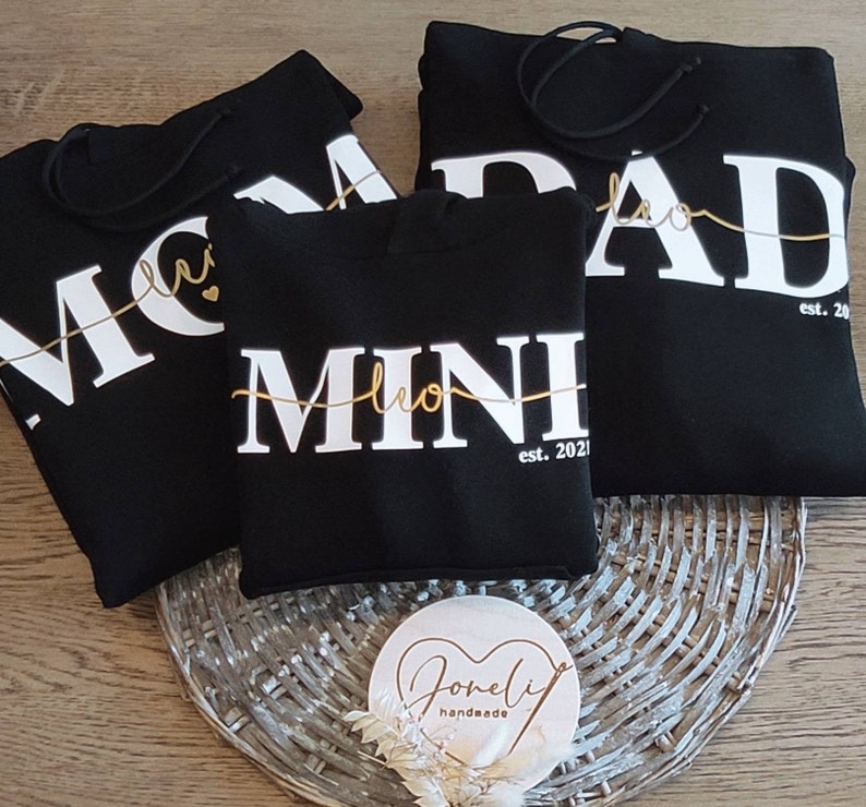 Conjunto familiar Mamá Papá Mini / Mama Papa Mini sudaderas con capucha o camisetas imagen 10