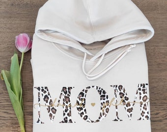 Hoodie MOM gepersonaliseerde naam kindertrui goud zilver Leo roségoud cadeau