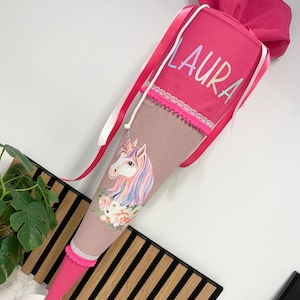 Cône scolaire rose avec licorne/sac à sucre pour la rentrée scolaire/licorne rose