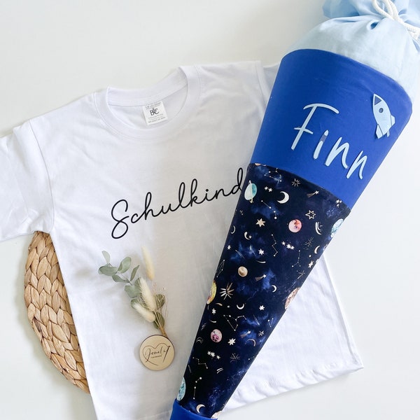 School child t-shirt & school cone/sugar cone outer space/universe