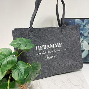 Hebamme mit Herz untersch. Designs, Abschiedsgeschenk Filzkorb Tasche Babywaage