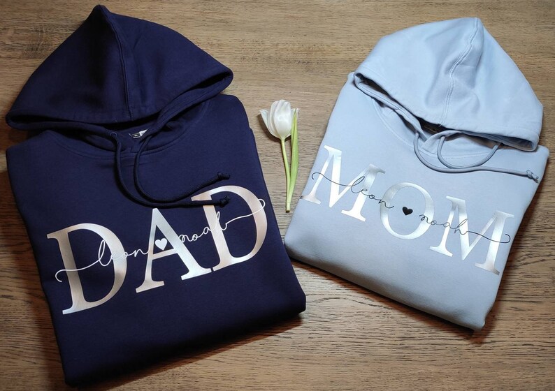 SET Hoodie DAD/Papa und MOM/Mama mit den Namen der Kinder/ Vatertag / Muttertag verschiedene Farben Bild 4