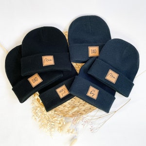 Familienset Beanie/Wintermütze SCHWARZ mit Personalisierung oder Wunschaufdruck Bild 3