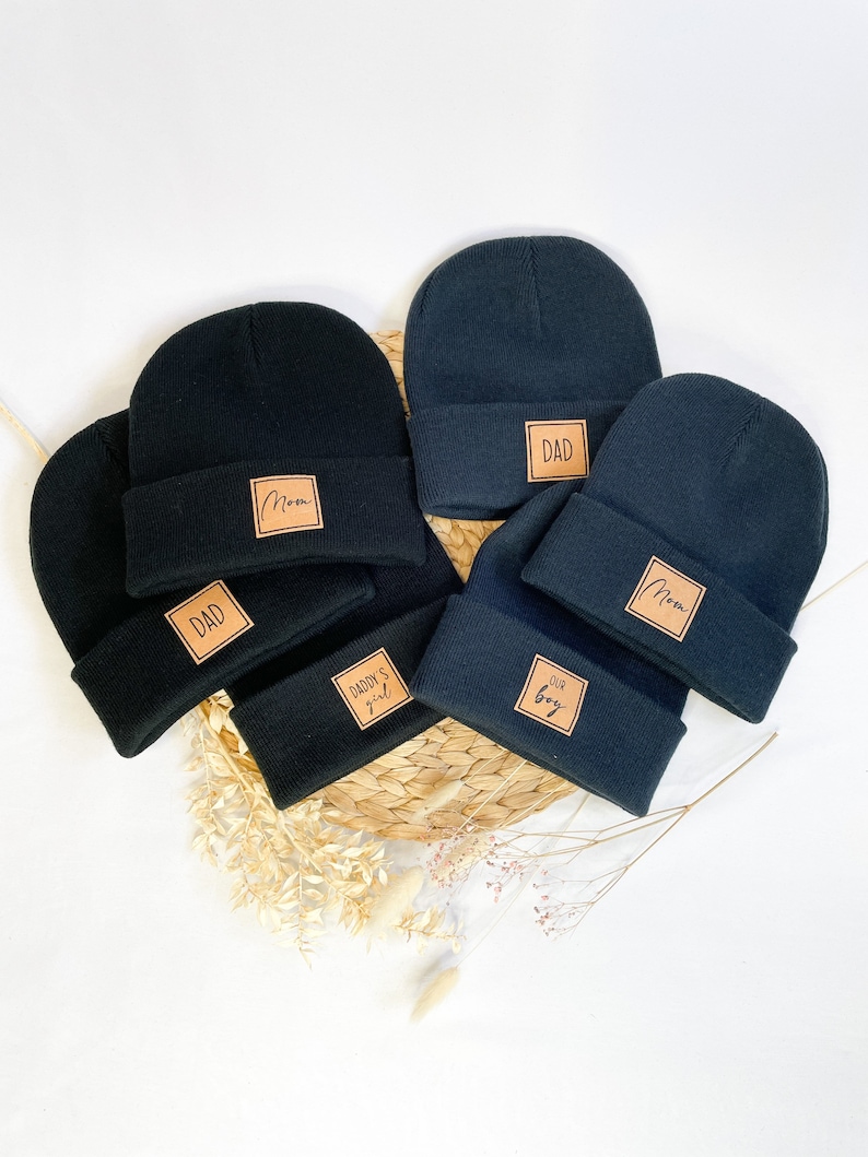 Familienset Beanie/Wintermütze SCHWARZ mit Personalisierung oder Wunschaufdruck Bild 3