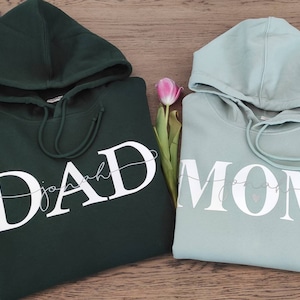 SET Hoodie DAD/Dad and MOM/Mom with the names of the children/Father's Day/Mother's Day different colors