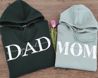 SET Hoodie DAD/Papa und MOM/Mama mit den Namen der Kinder/ Vatertag / Muttertag verschiedene Farben