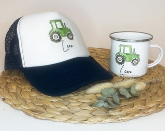 Personalized Cap & Mug / Tractor / Gift Set / Hat / Snapback for Children and Teenagers / Various Colors