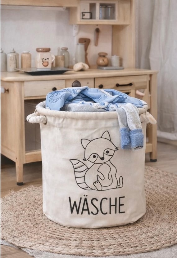 Wäschekorb fürs Kinderzimmer mit süßem Waschbär Motiv