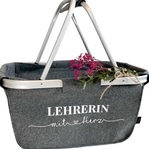 Lehrerin mit Herz untersch. Designs, Abschiedsgeschenk, Dankeschön / verschiedene Taschenmodelle Einkaufskorb Filzkorb Jutetasche