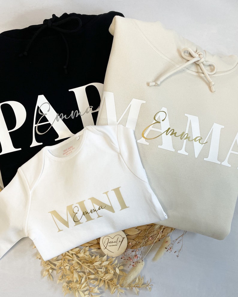 Conjunto familiar Mamá Papá Mini / Mama Papa Mini sudaderas con capucha o camisetas imagen 4