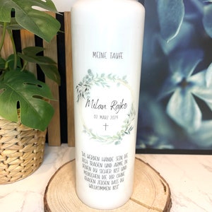 Baptismal candle eucalyptus wreath / Baptism candle with name and baptismal saying / Baptism gift / Pillar candle